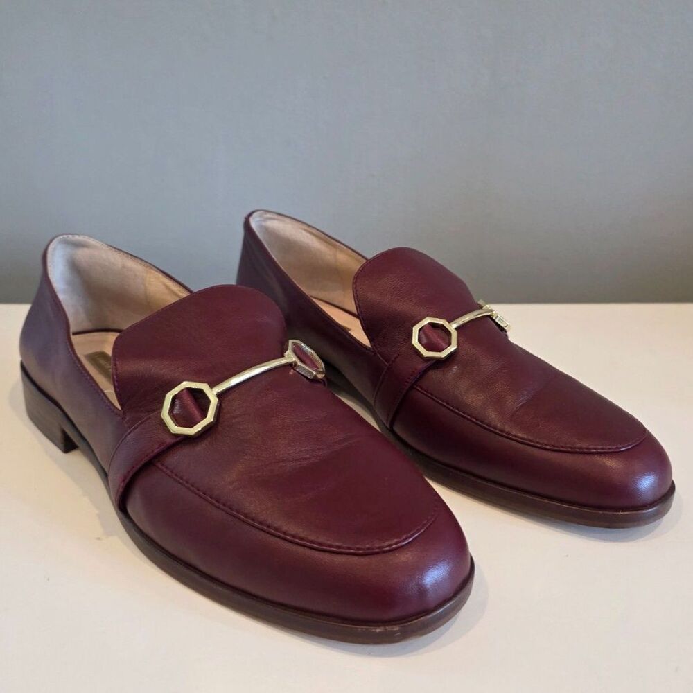 Louise et Cie Loafers Deep Red Maroon Leather Gold Hardware Preppy Flat Sz 10